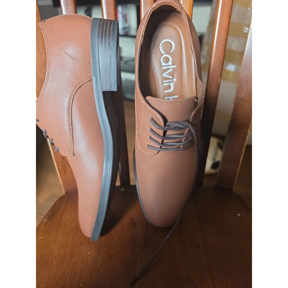 Men's Calvin Klein Carl Smooth Calf Leather Oxford Shoes Brown/Tan Size 8